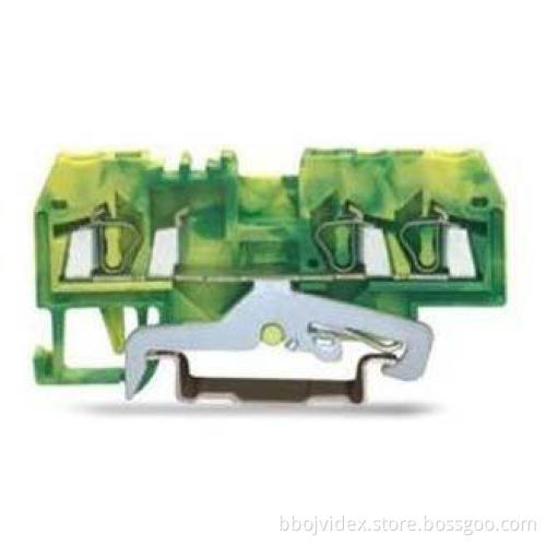 3 Conductor Ground Rail 800V 24A Spring Terminal Block with